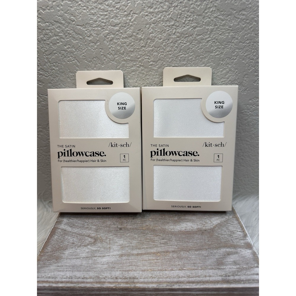 $20 🌙 Kitsch Satin Pillowcases King Size Ivory Pillowcase Lot of 2 NEW